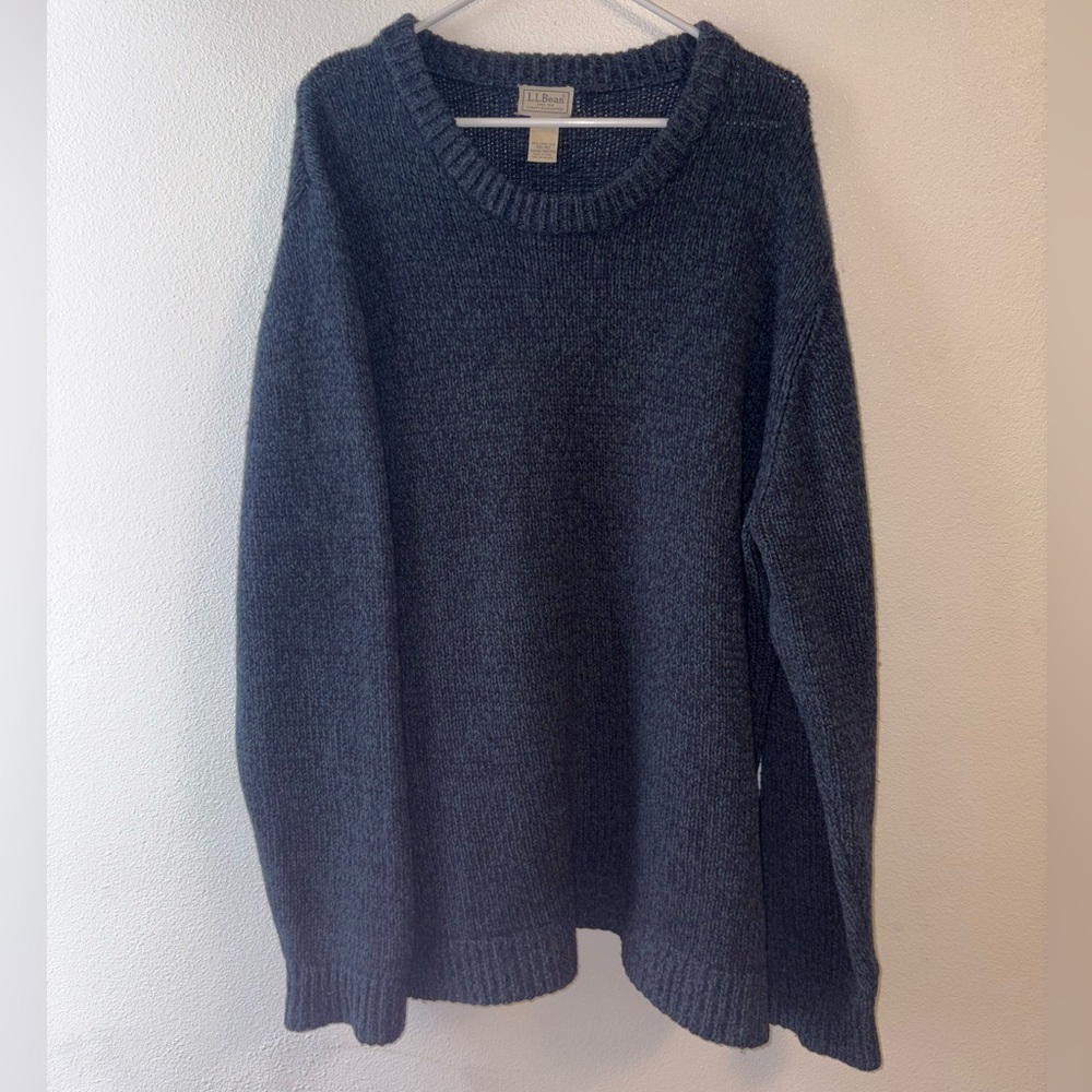 L.L. Bean Blue Green Crew Neck Lambs Wool Sweater Size XXL